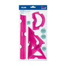 Milan Pack de 4 Reglas Flexibles y Resistentes - Regla, Escuadra, Cartabon y Transportador - Color Rosa