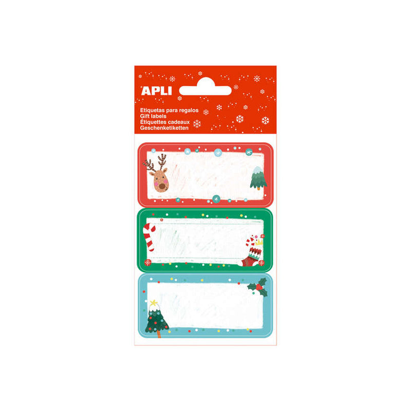 Apli Etiquetas Adhesivas Navideñas Muerdago - 9 Etiquetas Rectangulares con Cantos Redondeados - 3 Diseños Distintos - Adhesivo Permanente de Alta Calidad - Tematica Navideña - Color Rojo y Verde