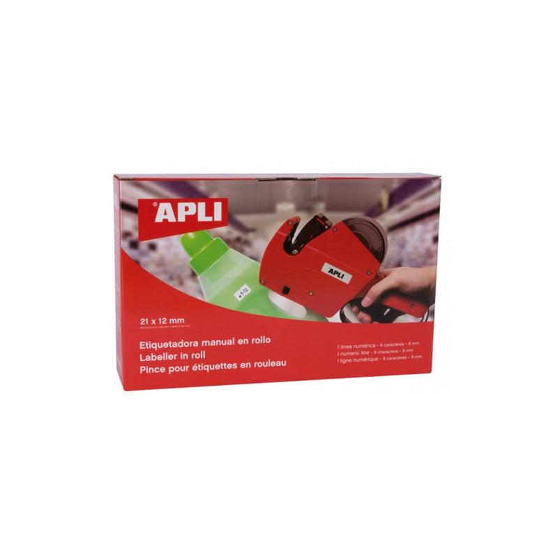 Apli Maquina Etiquetadora de Precios 1 Linea 8 Caracteres - Facil Uso - Cambio Rapido de Digitos - Instalacion Sencilla de Rollo y Cartucho - Correa de Muñeca