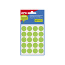 Apli Minibolsa de 100 Etiquetas Redondas Ø 19mm - 5 Hojas por 20 Etiquetas - Adhesivo Permanente - Aptas para Escritura con Lapiz, Boligrafo y Rotulador - Color Verde