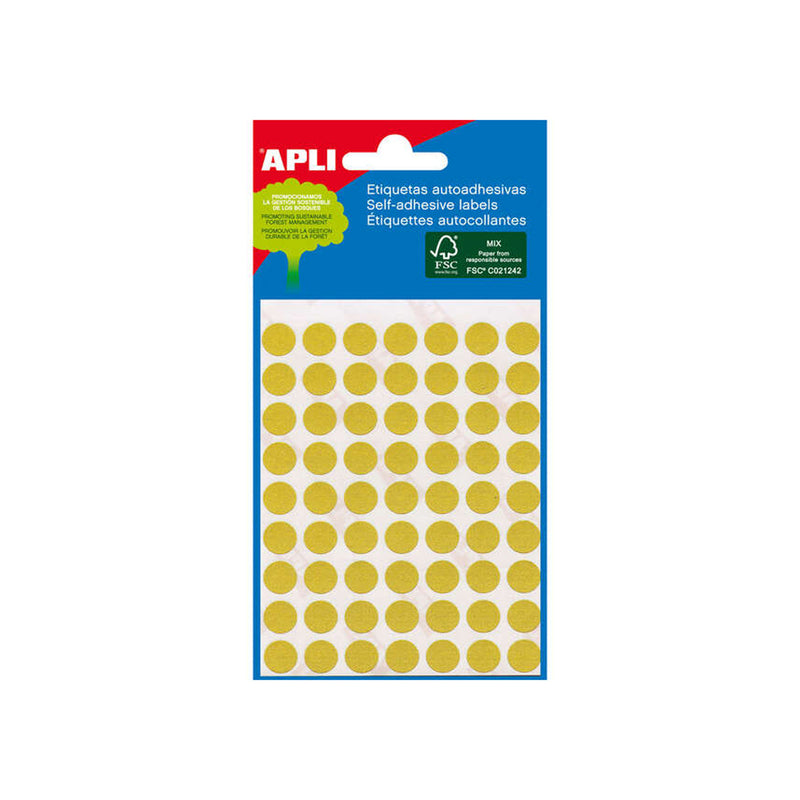 Apli Minibolsa de 288 Etiquetas Redondas Ø 8mm - 3 Hojas por 96 Etiquetas - Adhesivo Permanente - Color Amarillo