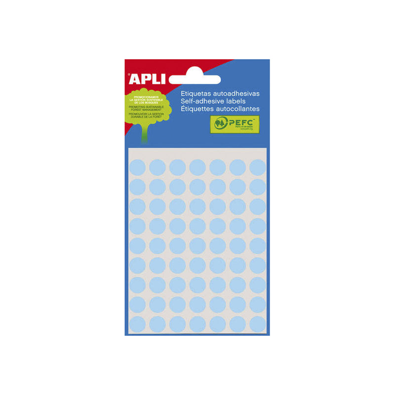 Apli Minibolsa de 315 Etiquetas Redondas Ø 10mm - 5 Hojas por 63 Etiquetas - Adhesivo Permanente - Color Azul