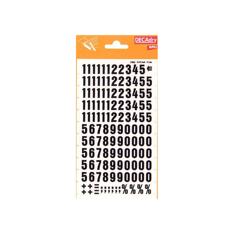 Apli Numeros Transferibles - 12mm - Facil Aplicacion - Negros Intensos - 133 Caracteres - Negro