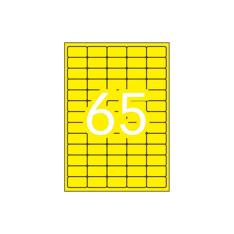 Apli Pack de 1.300 Etiquetas Amarillo Fluorescente 38.1x21.2mm - 20 Hojas x 65 Etiquetas - Adhesivo Permanente - Cantos Rectos
