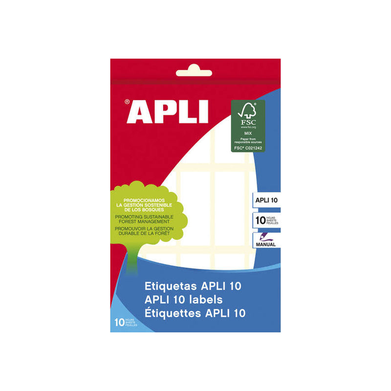 Apli Pack de 150 Etiquetas Rectangulares 20x50mm - 10 Hojas por 15 Etiquetas - Adhesivo Permanente - Cantos Romos - Ideal para Escribir sobre Ellas - Color Blanco
