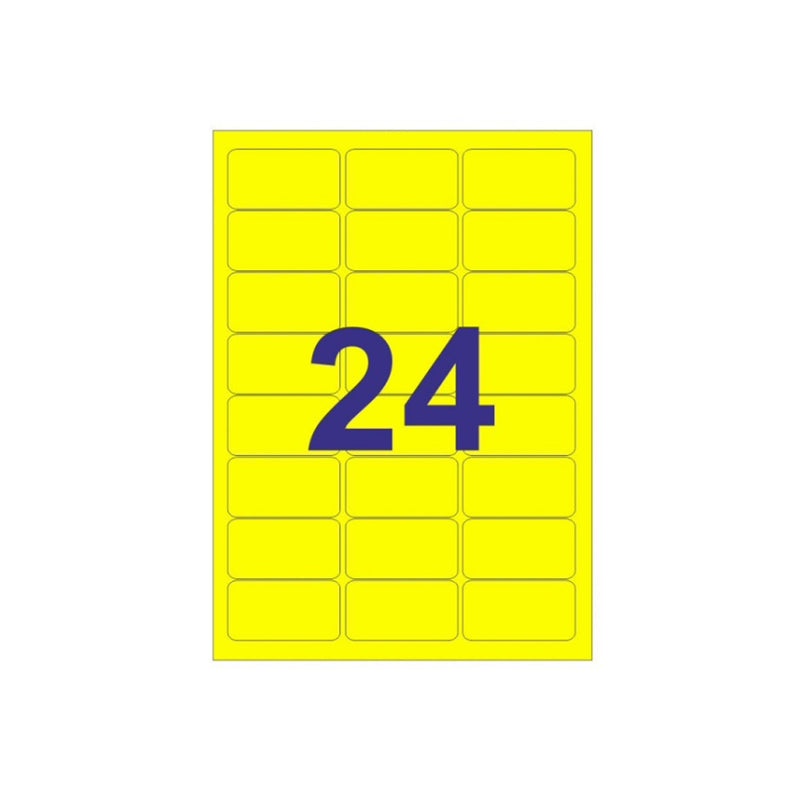 Apli Pack de 480 Etiquetas Rectangulares 64x33.9mm - 20 Hojas por 24 Etiquetas - Adhesivo Permanente - Cantos Romos - Color Amarillo Fluorescente