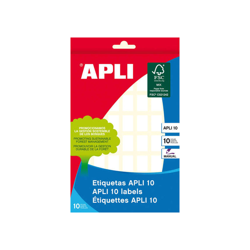 Apli Pack de 560 Etiquetas 12x18mm - 10 Hojas por 56 Etiquetas - Adhesivo Permanente - Cantos Romos - Color Blanco