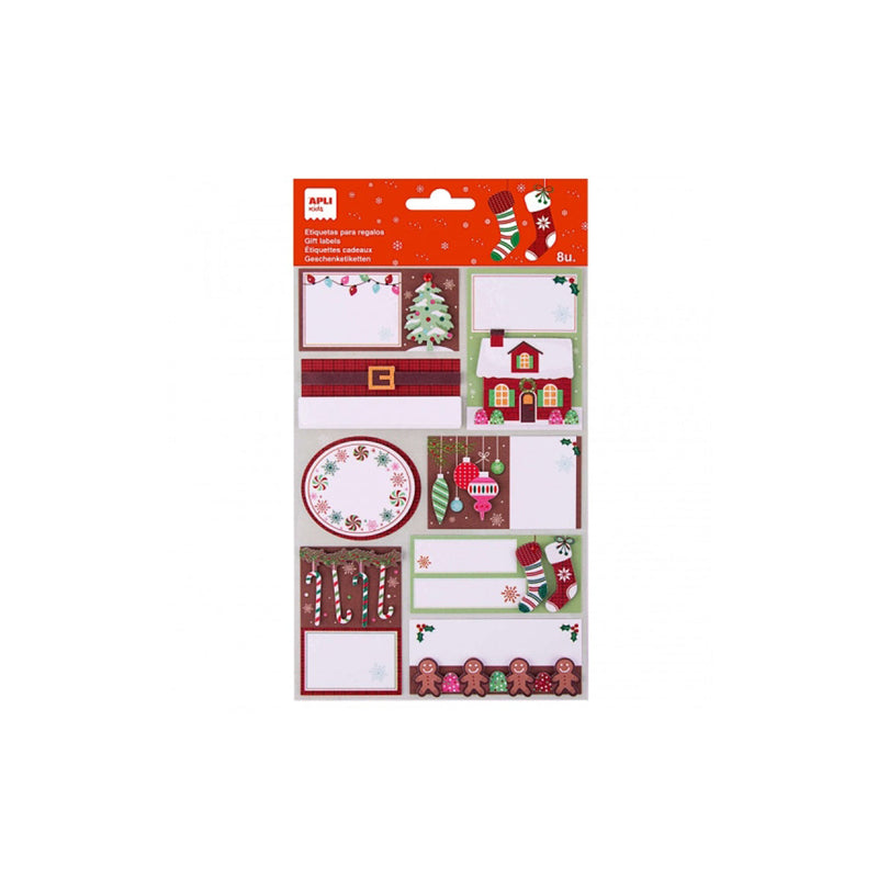 Apli Pack de 8 Etiquetas Adhesivas Navideñas para Regalos - Tamaños y Diseños Surtidos - Espacio para Escribir