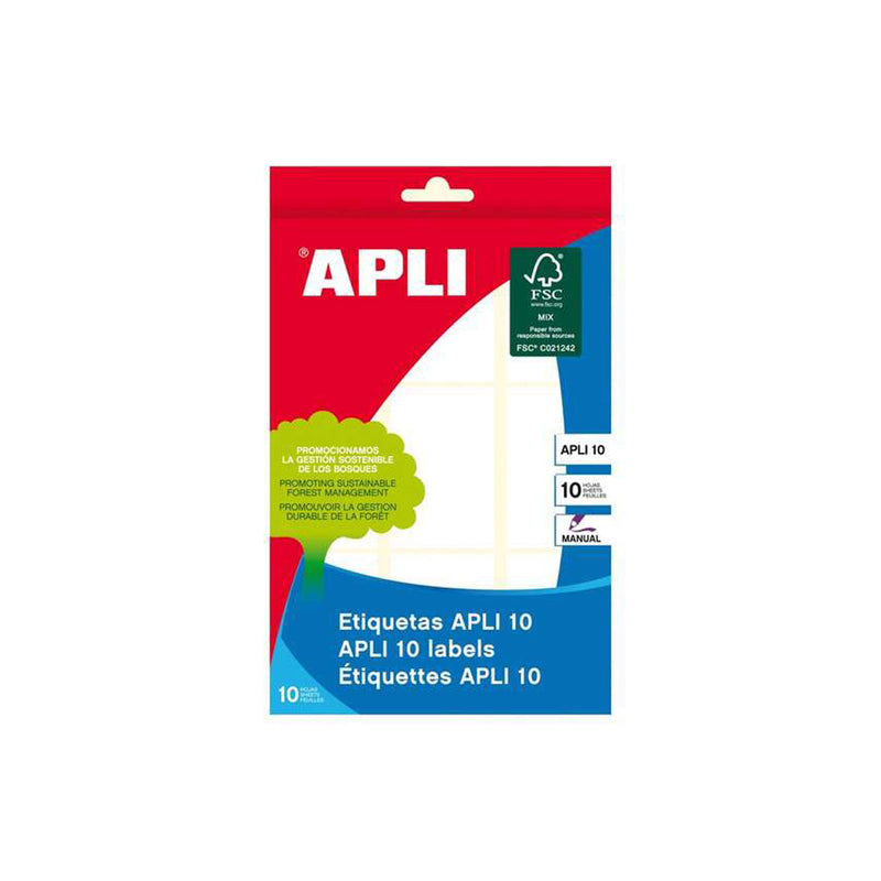 Apli Pack de 90 Etiquetas Rectangulares 34x53mm - 10 Hojas por 9 Etiquetas - Adhesivo Permanente - Ideal para Escribir sobre Ellas - Color Blanco