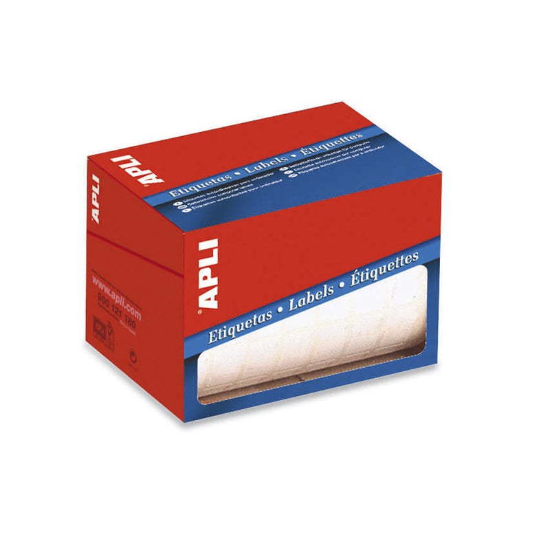 Apli Rollo de 1.500 Etiquetas 20x50mm - Adhesivo Permanente - Cantos Romos - Aptas para Escritura Manual - Color Blanco