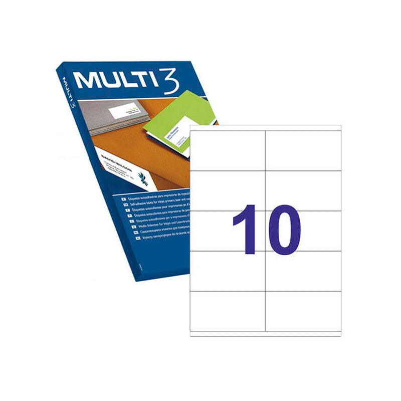Multi3 Pack de 1.000 Etiquetas Blancas Cantos Rectos Tamaño 105.0X57.0mm con Adhesivo Permanente para Multiples Usos