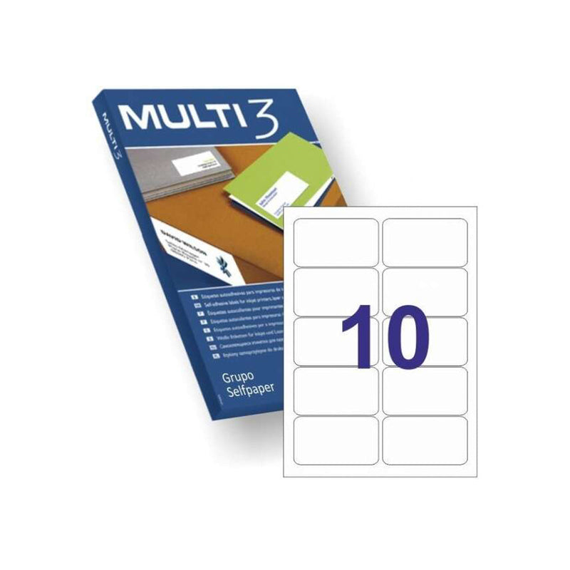 Multi3 Pack de 1.000 Etiquetas Permanentes 99.1x57mm - Cantos Romos - 100 Hojas x 10 Etiquetas - Color Blanco