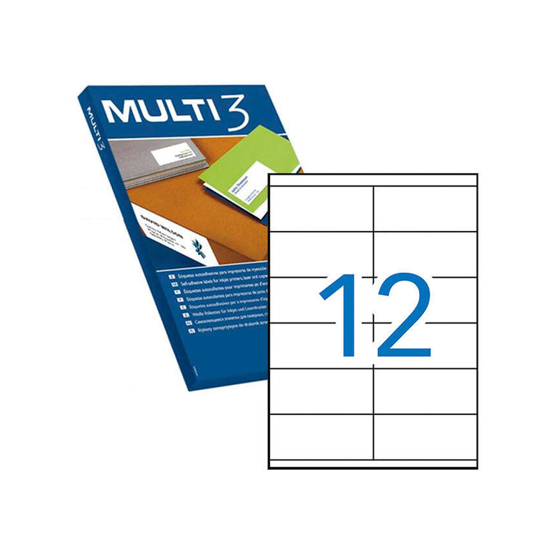 Multi3 Pack de 1.200 Etiquetas Blancas Cantos Rectos Tamaño 105.0X48.0mm con Adhesivo Permanente para Multiples Usos