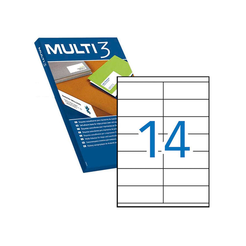 Multi3 Pack de 1.400 Etiquetas Blancas Cantos Rectos Tamaño 105.0X40.0mm con Adhesivo Permanente para Multiples Usos