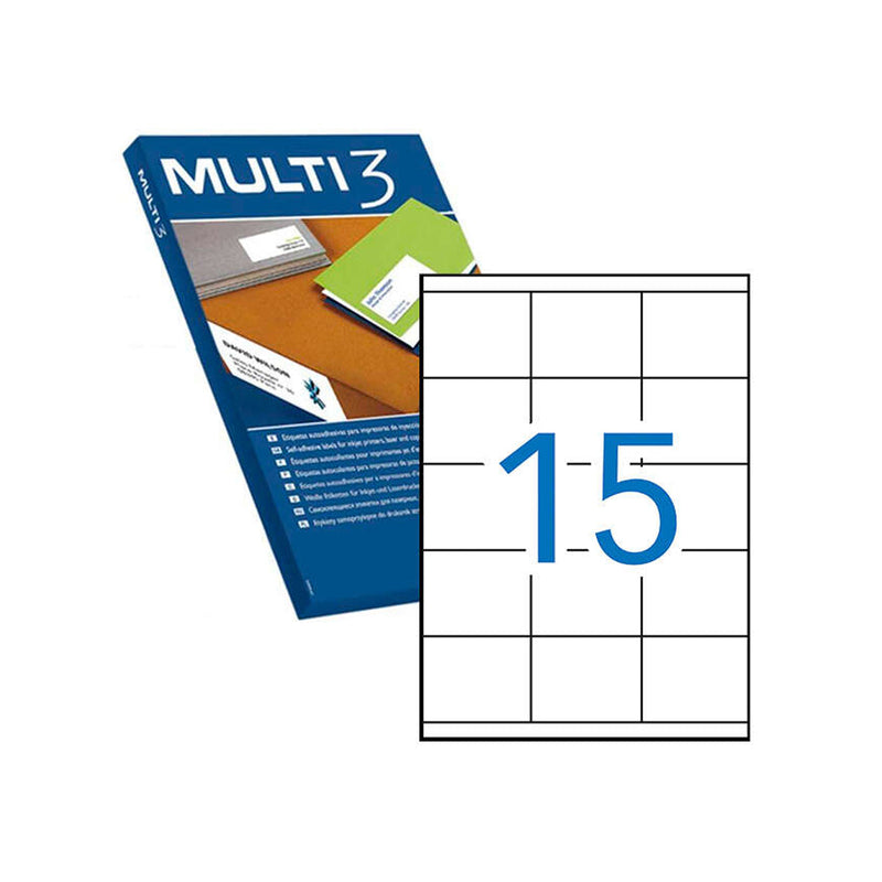 Multi3 Pack de 1.500 Etiquetas Blancas Cantos Rectos Tamaño 70.0X50.8mm con Adhesivo Permanente para Multiples Usos
