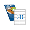Multi3 Pack de 10.000 Etiquetas Tamaño 105x29mm - 500 Hojas por 20 Etiquetas - Adhesivo Permanente - Cantos Rectos - Color Blanco