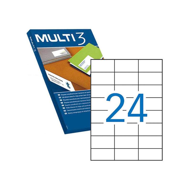 Multi3 Pack de 12.000 Etiquetas Blancas Cantos Rectos Tamaño 70.0X37.0mm con Adhesivo Permanente para Multiples Usos