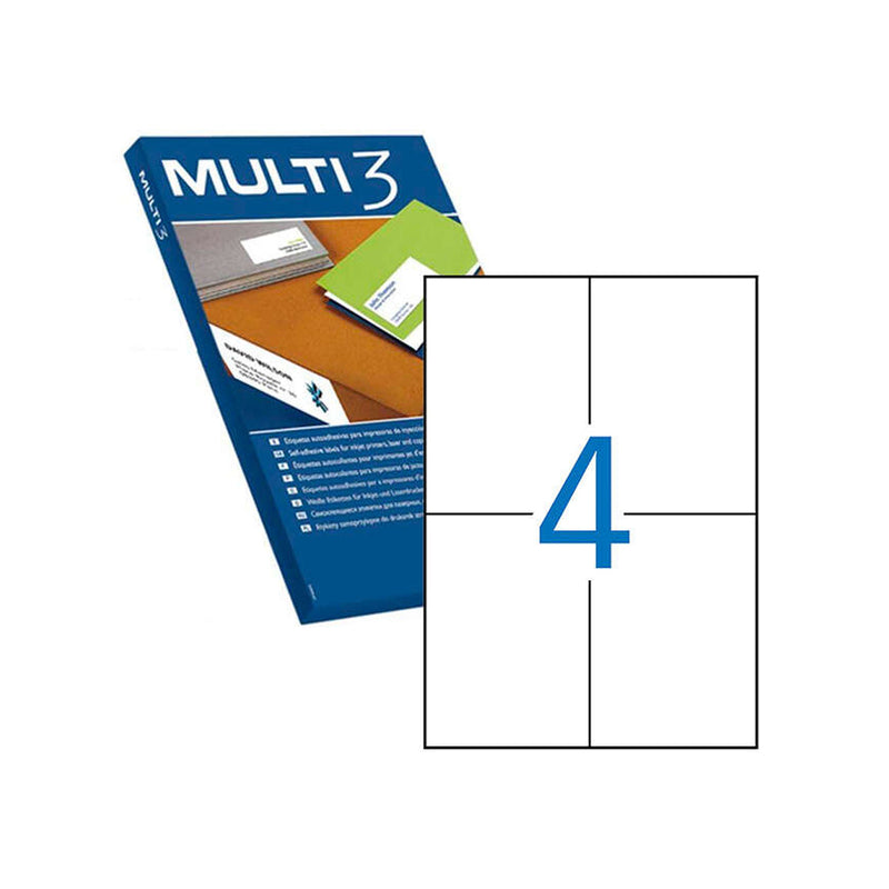 Multi3 Pack de 2.000 Etiquetas Blancas Cantos Rectos Tamaño 105.0X148.0mm con Adhesivo Permanente para Multiples Usos