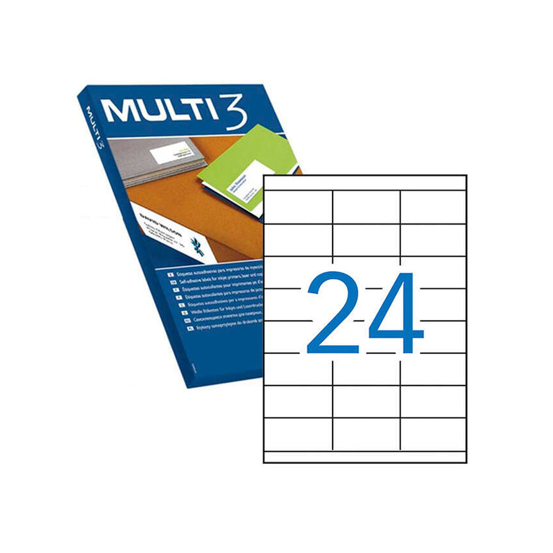 Multi3 Pack de 2.400 Etiquetas Blancas Cantos Rectos Tamaño 70.0X35.0mm con Adhesivo Permanente para Multiples Usos