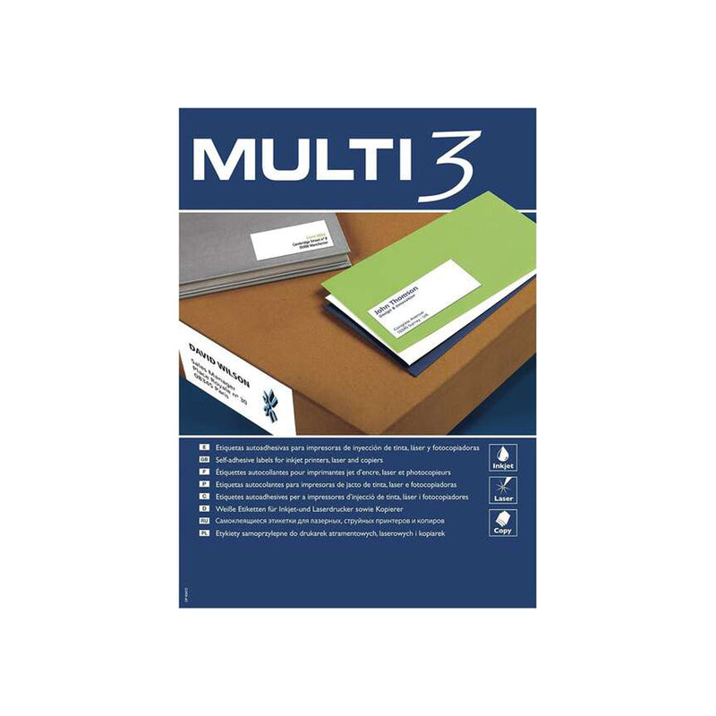 Multi3 Pack de 2700 Etiquetas Blancas Tamaño 70x30mm - 100 Hojas x 27 Etiquetas - Aptas para Imprimir