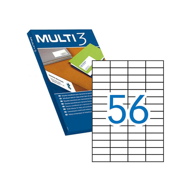 Multi3 Pack de 5.600 Etiquetas Blancas Cantos Rectos Tamaño 52.5X21.2mm con Adhesivo Permanente para Multiples Usos