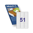 Multi3 Pack de 5100 Etiquetas Blancas Tamaño 70x16.9mm - 100 Hojas x 51 Etiquetas - Aptas para Imprimir Laser y Tinta