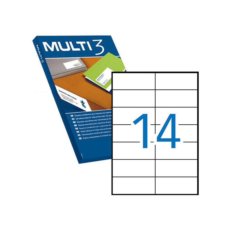 Multi3 Pack de 7.000 Etiquetas Blancas Cantos Rectos - Tamaño 105 x 42.4mm - Adhesivo Permanente - Para Multiples Usos