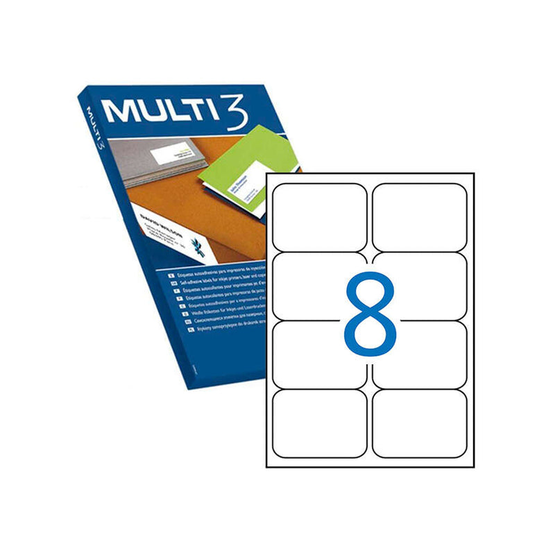 Multi3 Pack de 800 Etiquetas Blancas Cantos Romos Tamaño 99.1X67.7mm con Adhesivo Permanente para Multiples Usos