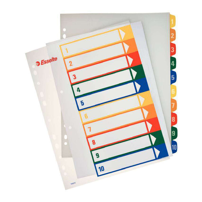Esselte Indice Proyectos Imprimibles Tipo 1-10 Multicolor - Tamaño A4 Maxi - Material PP Rigido 300 Micras, Portada 350 Micras