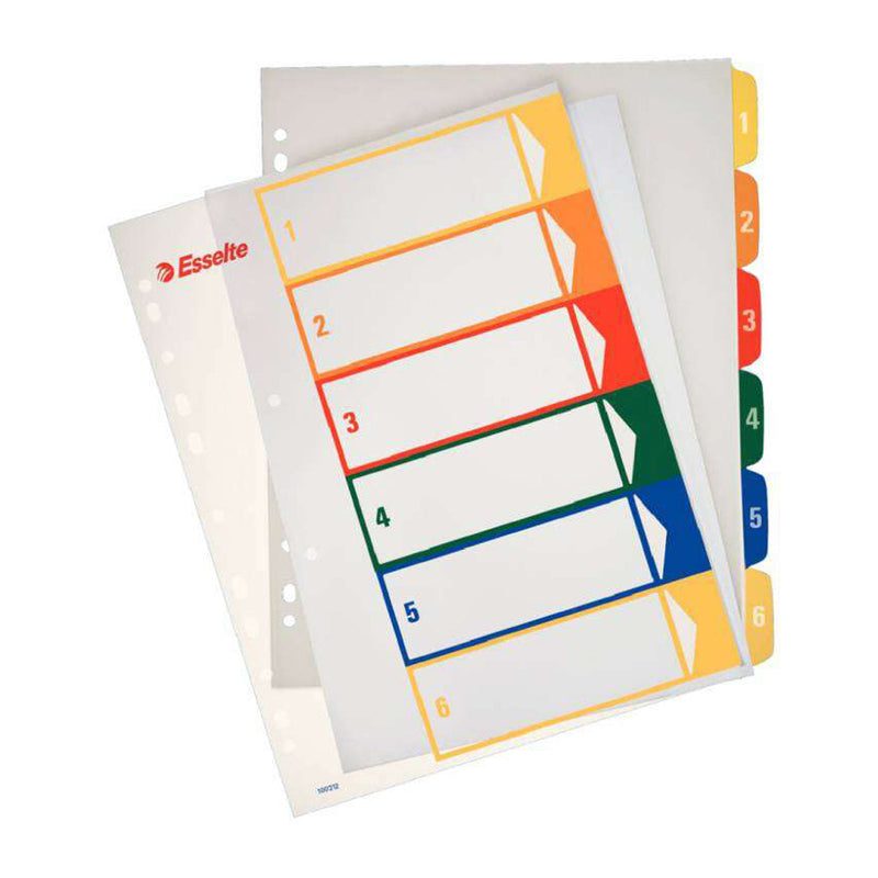 Esselte Indice Proyectos Imprimibles Tipo 1-6 Multicolor - Tamaño A4 Maxi - Material PP Rigido 300 Micras, Portada 350 Micras