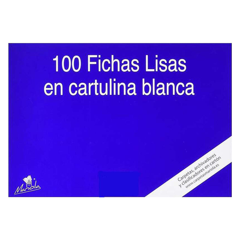 Mariola Pack de 100 Fichas Lisas Nº4 para Fichero - Medidas 200x120mm - Color Blanco