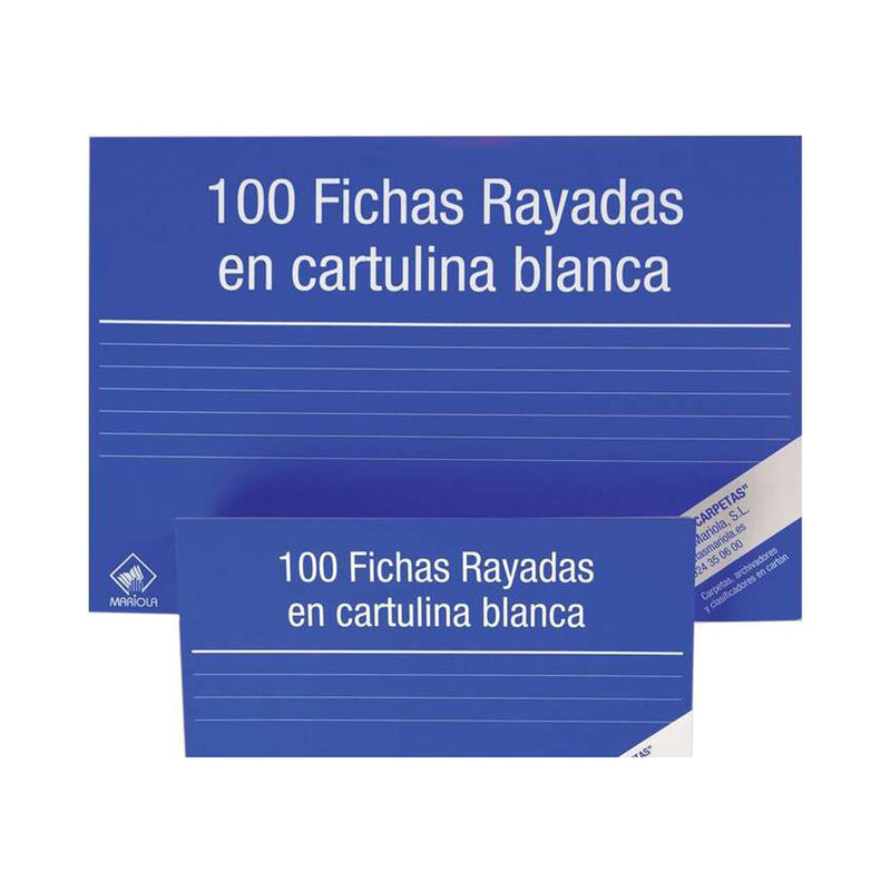 Mariola Pack de 100 Fichas Rayadas Nº4 para Fichero - Medidas 200x120mm - Color Blanco