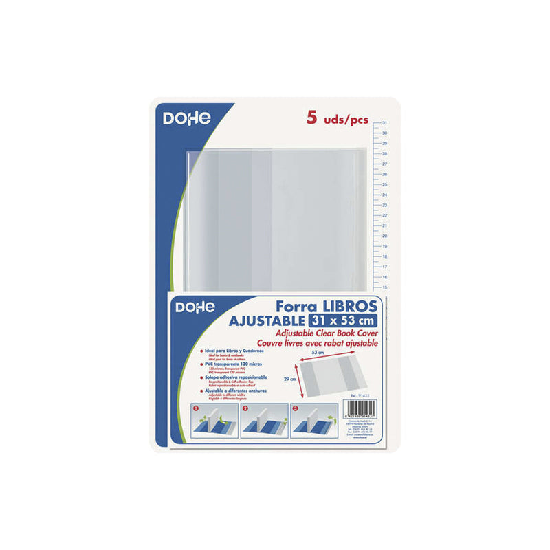 Dohe Pack de 5 Cubiertas Protectoras de Libros - Solapa Adhesiva Reposicionable - Tamaño 31x53cm - Material PVC 120 micras