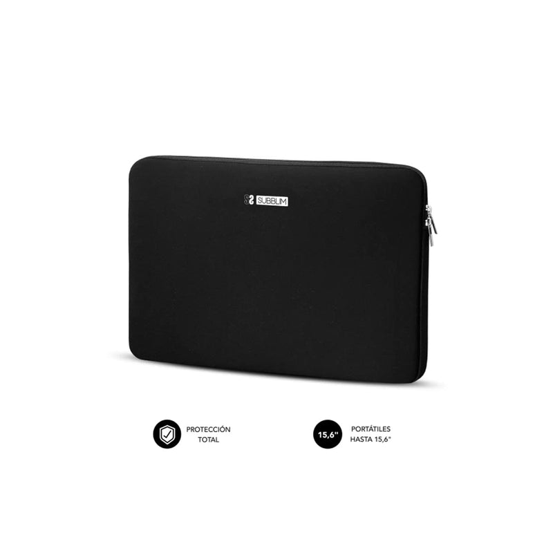 Subblim Skin Funda de Neopreno para Portatil 15.6" - Cierre de Cremallera - Color Negro