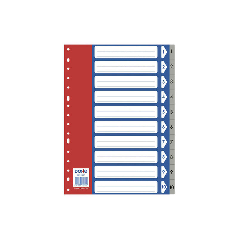 Dohe Separadores para Archivadores y Carpetas de Anillas - 120 Micras - Polipropileno Resistente - Multitaladro de 16 Perforaciones - Bolsa Autoadhesiva Individual