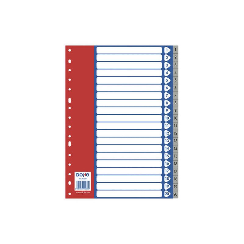 Dohe Separadores para Archivadores y Carpetas de Anillas - 120 Micras - Multitaladro de 16 Perforaciones - Bolsa Autoadhesiva Individual