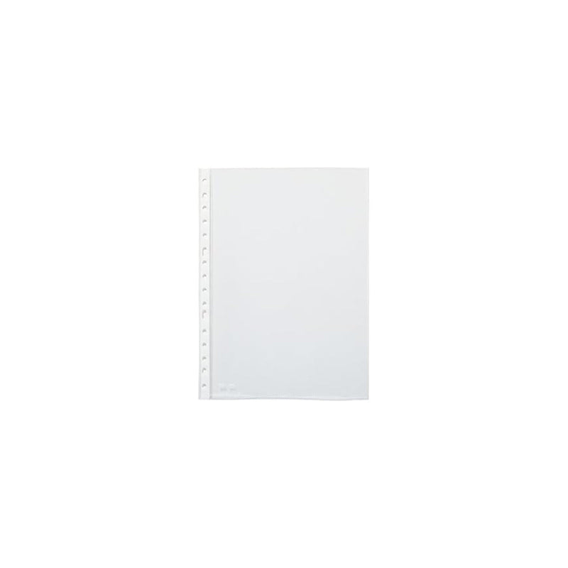 Pardo Pack de 100 Fundas Multitaladro A4 Transparentes 90 Micras - Acabado Cristal - Refuerzo en Blanco