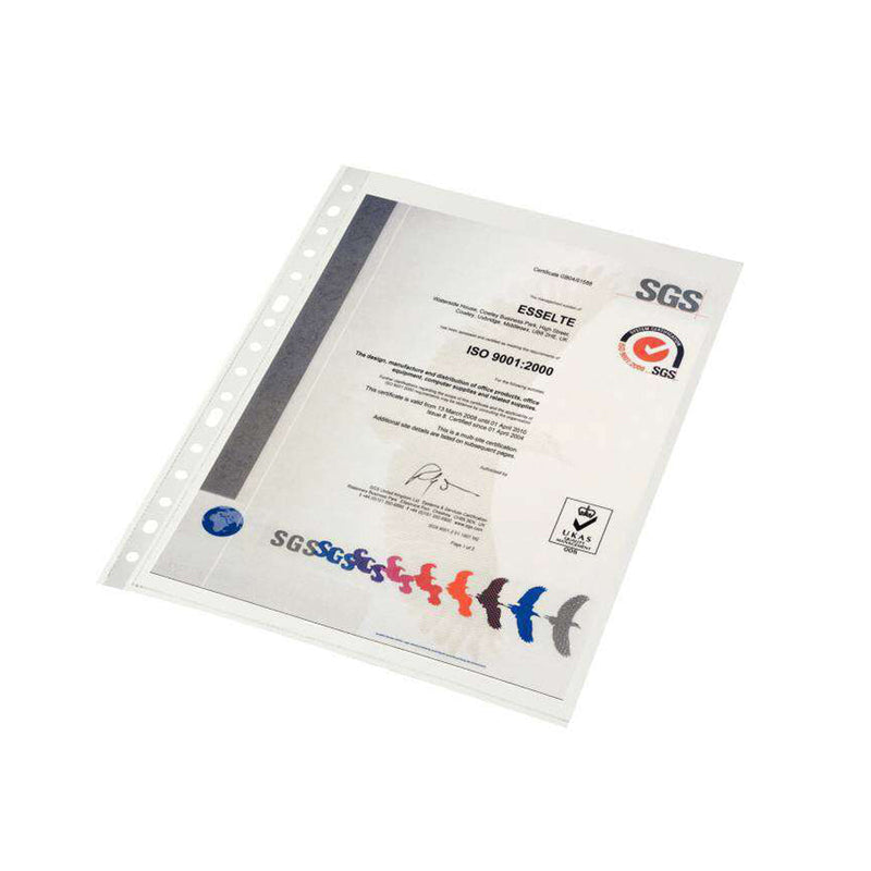 Pardo Pack de 100 Fundas Multitaladro Folio Transparentes 60 Micras - Acabado Piel de Naranja - Refuerzo en Blanco