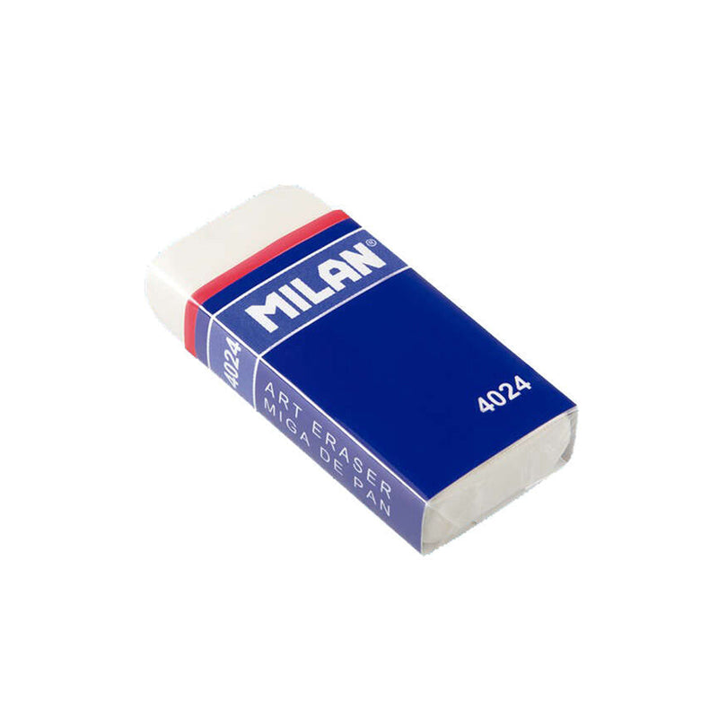 Milan 4024 Goma de Borrar Rectangular - Miga de Pan Flexible - Caucho Sintetico - Faja de Carton Azul - Envuelta Individualmente - Color Blanco
