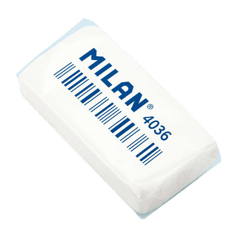 Milan 4036 Goma de Borrar Rectangular - Miga de Pan - Caucho Sintetico - Envuelta Individualmente - Color Blanco