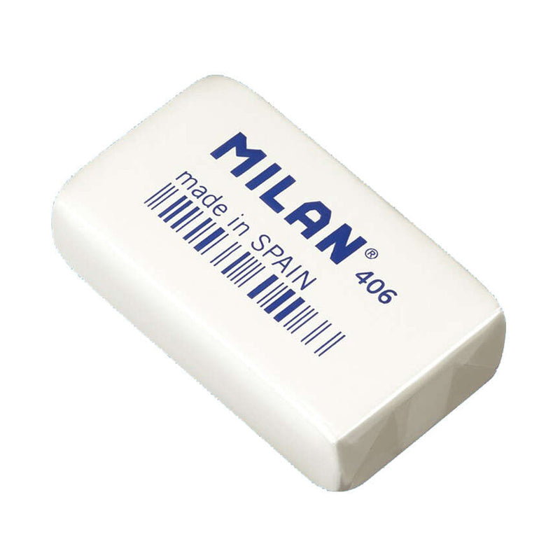 Milan 406 Goma de Borrar de Gran Tamaño Rectangular - Miga de Pan - Caucho Sintetico - Envuelta Individualmente - Color Blanco