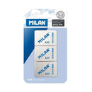 Milan 420 Pack de 3 Gomas de Borrar Rectangulares - Miga de Pan - Caucho Suave Sintetico - Colores Surtidos