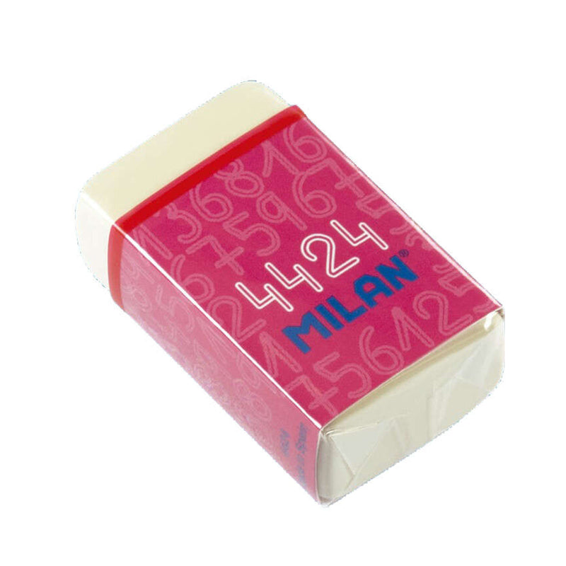 Milan 4424 Goma de Borrar Rectangular - Miga de Pan - Suave Caucho Sintetico - Faja de Carton de Colores - Color Blanco