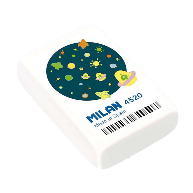 Milan 4520 Goma de Borrar Rectangular - Miga de Pan - Caucho Sintetico - Color Blanco - Envueltas Individualmente - Dibujos Infantiles Surtidos