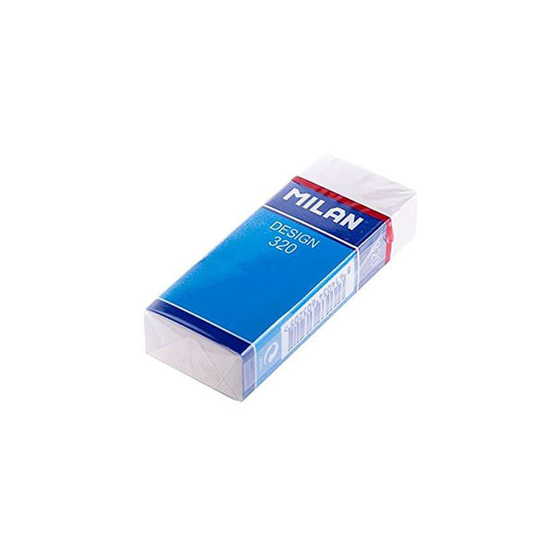 Milan Nata 320 Goma de Borrar Rectangular - Plastico - Faja de Carton Azul - Envuelta Individualmente - Color Blanco