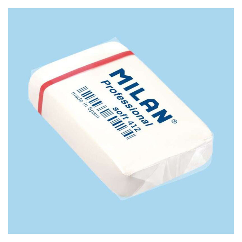Milan Professional Soft 412 Goma de Borrar Rectangular - Miga de Pan - Caucho Sintetico - Envueltas Individualmente - Color Blanco