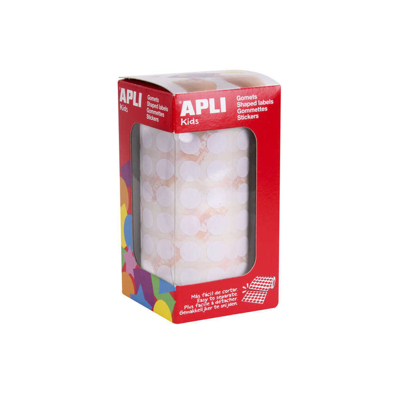 Apli Gomets Redondos Blancos con Adhesivo Permanente - Ø 10.5mm - 5192 Gomets por Rollo - Ideal para Desarrollar la Psicomotricidad Fina
