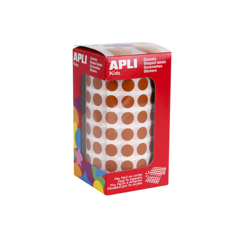Apli Gomets Redondos Marron Ø 10.5mm - 59 Hojas Pretroqueladas - 5192 Gomets por Rollo - Ideal para Escuelas y Talleres Infantiles - Adhesivo Permanente Base Agua - Normas EN-71 y FSC