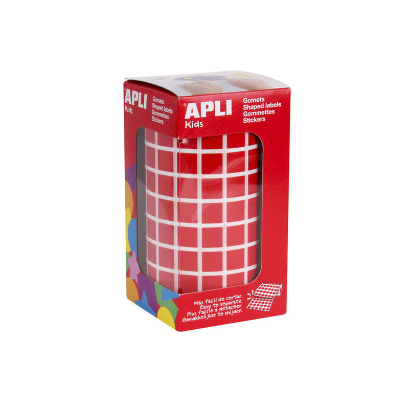 Apli Gomets Cuadrados Rojos - Tamaño 10x10mm - 59 Hojas Pretroqueladas - 6372 Gomets por Rollo - Adhesivo Base Agua - Cumple Normas EN-71 y FSC
