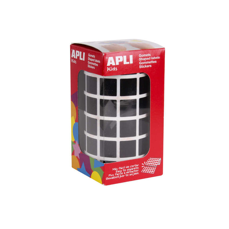 Apli Gomets Cuadrados Negros - 15 x 15mm - 59 Hojas Pretroqueladas - 2832 Gomets por Rollo - Ideal para Escuelas y Talleres Infantiles - Normas EN-71 y FSC - Adhesivo Base Agua - Materiales 100% Reciclables